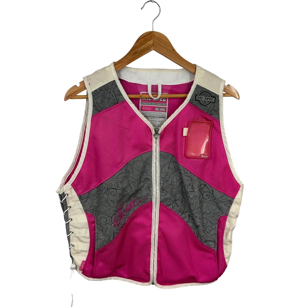 Icon Mil-Spec Womens‎ Mesh Motorcycle Vest Pink Grey XL-2XL